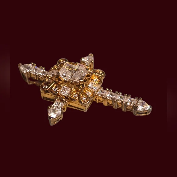 Victoria Wieck CZ Rhinestones Pendant & Locket Cross On Gold Vermeil/SS